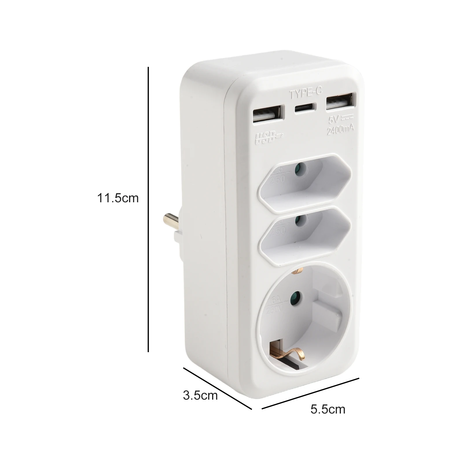 European Plug Adapter Multiple Socket For Bathrooms Flip Cover Design Lightweight 2 USB-A Ports Child Lock Safety