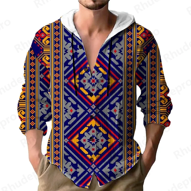 

Мужская рубашка в национальном стиле 2025, уличная одежда, толстовка с длинным рукавом, кардиган, одежда для мужчин, топы, повседневные свободные мужские рубашки на пуговицах