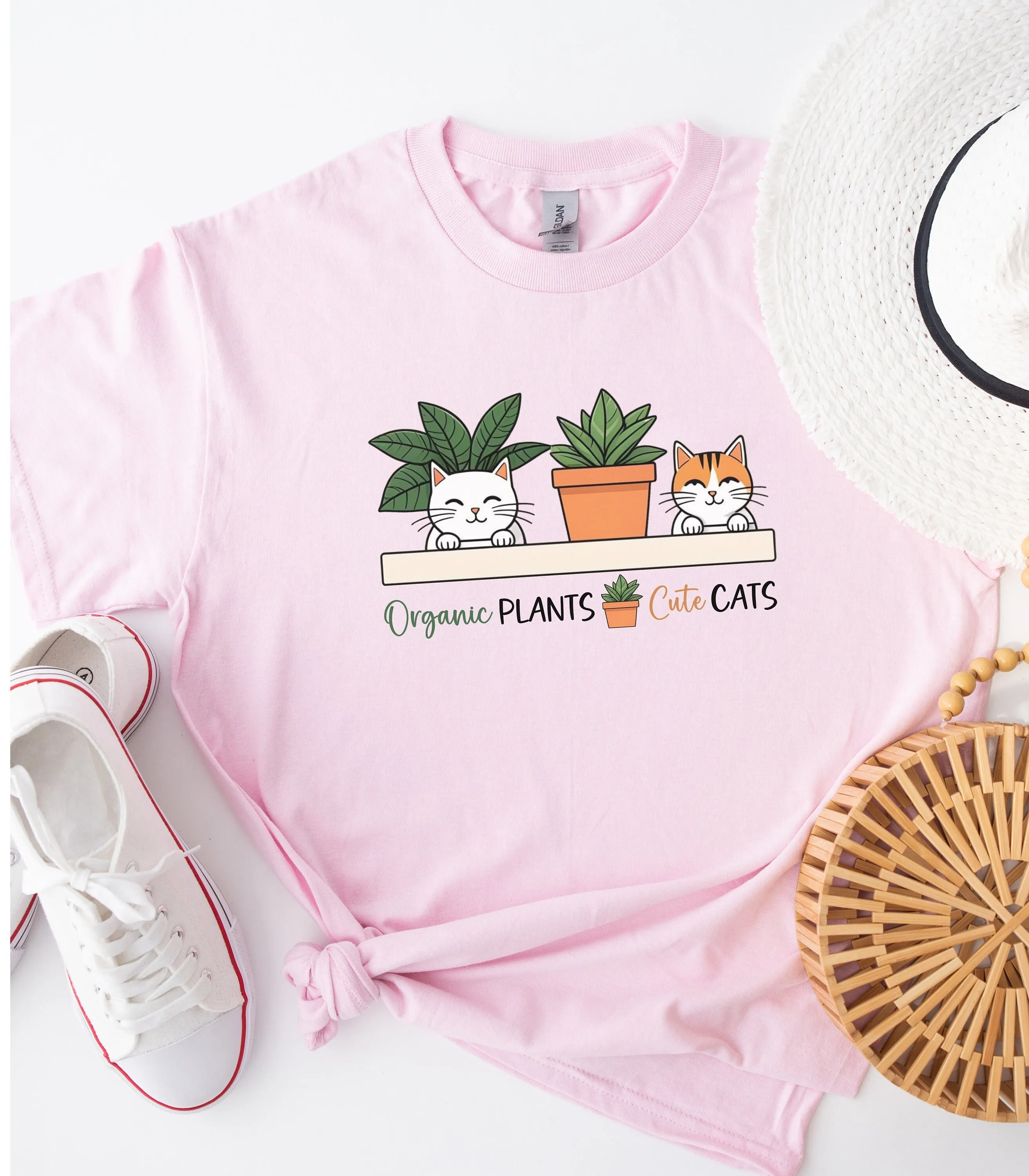 Cute T Shirt Organic Plants Houseplants Cats Cotton Perfect For Cat Lovers And Gardening Enthusiasts