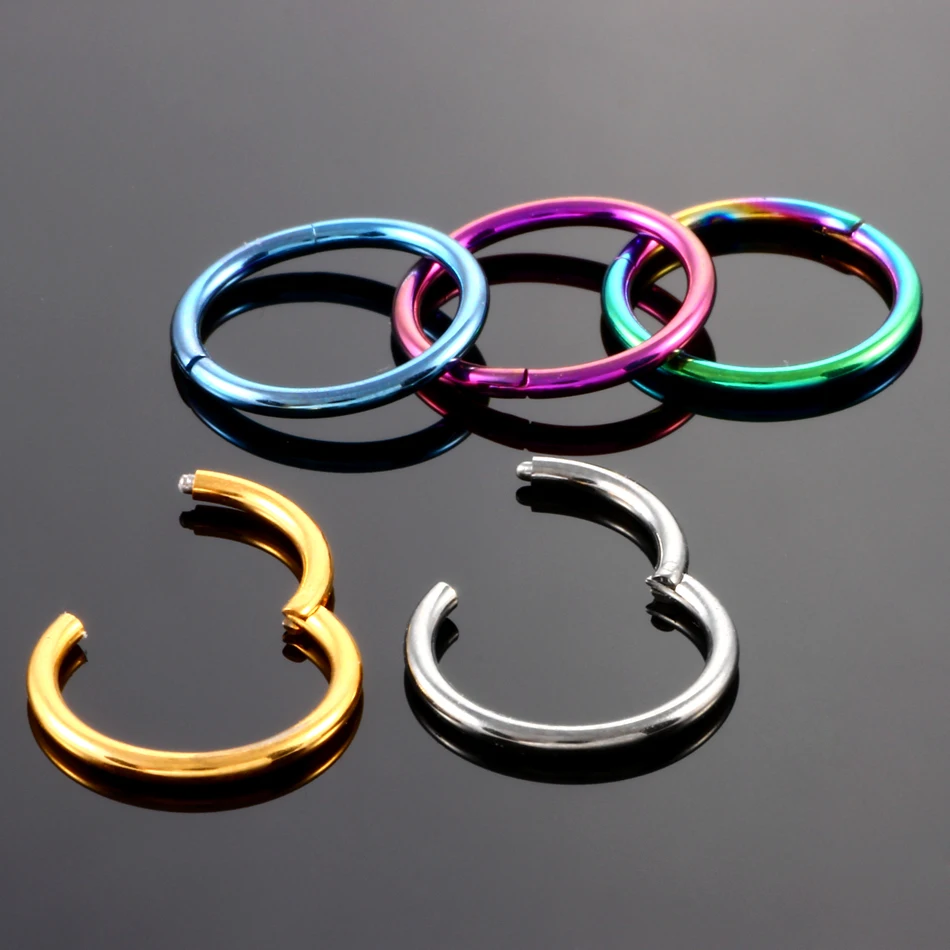 1PC G23 Titanium Septum Clicker Segment Hinged Rings Labret Lip Nose Hoop Earrings Ear Piercer 10-20G TITANIUM PIERC JEWELRI