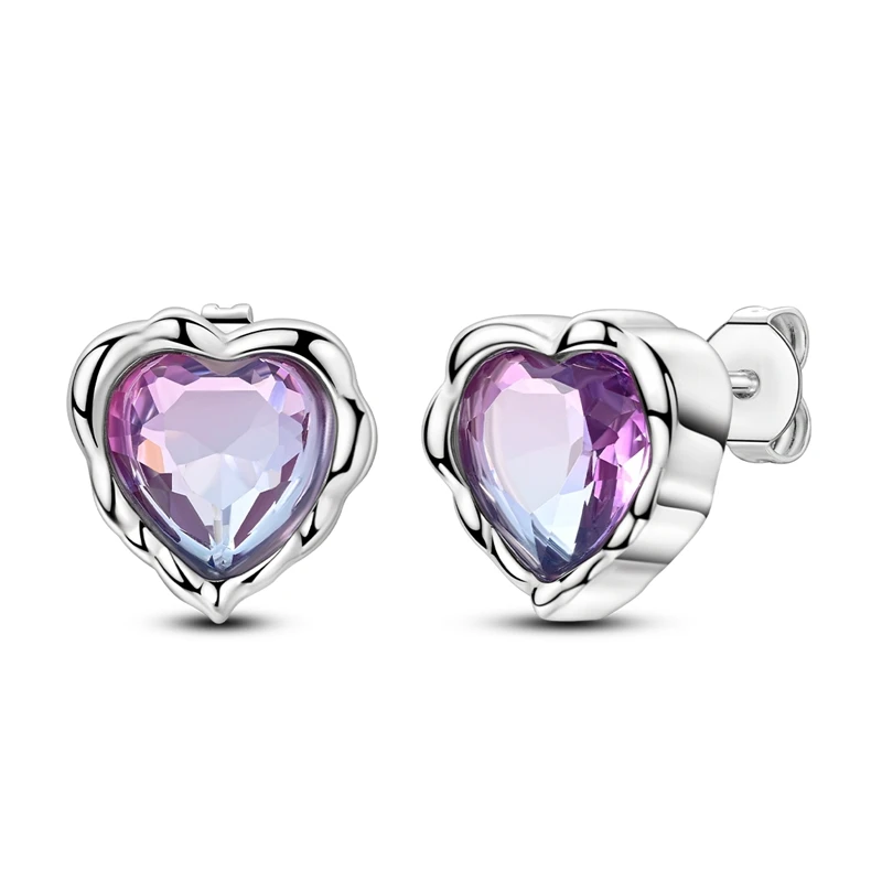 

925 Sterling Silver Earrings Women Sparkling Purple Heart Stud Earrings For Anniversary Wedding Jewelry Gifts