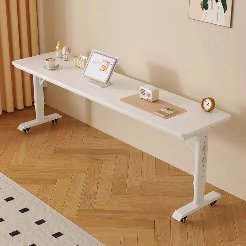 Solid Wood Overbed Table Adjustable Height Cross Bed Table Movable Rolling Computer Study Desk Long Table Against Wall