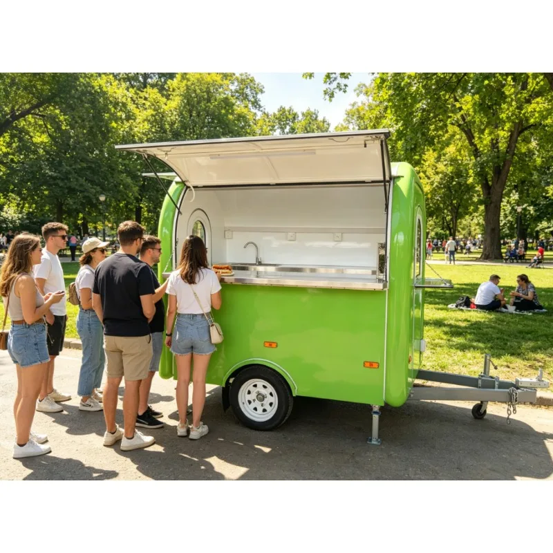Camión de Café Móvil, Remolque de Comida, Imbisswagen, Foodtruck, Remolque de Pizza Totalmente Equipado con Equipamiento de Cocina Completo