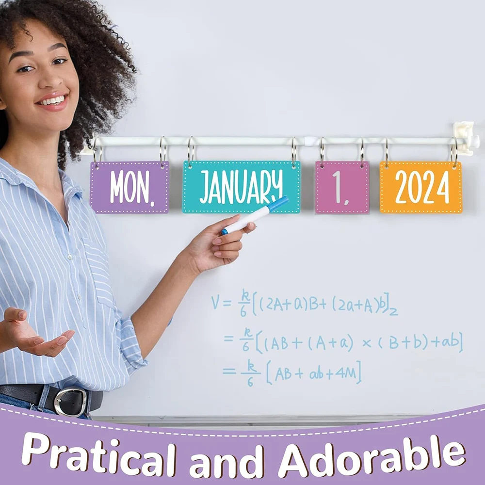 مجموعة تقويم الوجه الملونة مع حامل، 54 قطعة من بطاقات التاريخ لوحة إعلانات الفصول الدراسية تقويم قابل للتعديل للفصول الدراسية وديكور المنزل Su #5