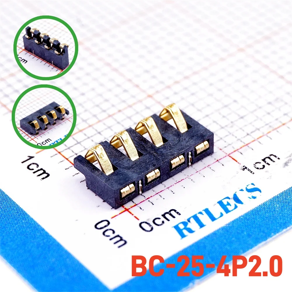 50pcs Surface Mount Spring Battery Connector 4 Pins 2.50 mm pitch Low profile 2A 12V Reflow solder Moluar compression Contacts