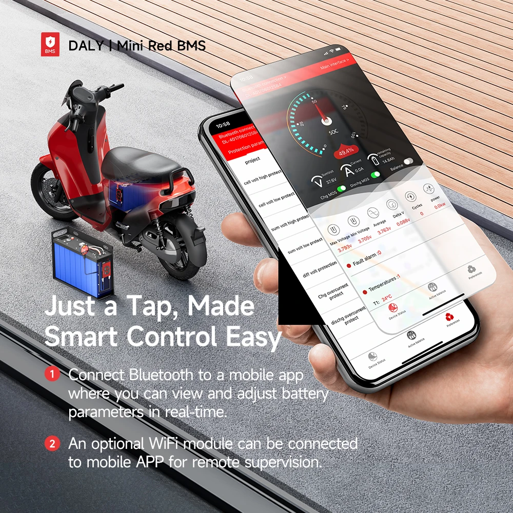 DALY BMS 4S 8S 16S 100A 150A 200A 250A مع وحدة WiFi CAN RS485 لوح حماية الاتصالات لبطارية ليثيوم LiFePO4