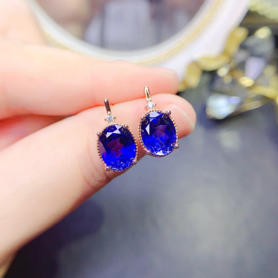 Sapphire Tự Nhiên Bông Tai Nữ Bạc 925 Cưới Đá Quý Miễn Phí Vận Chuyển Bông Tai Sterling Chứng Nhận Trang Sức Boutique