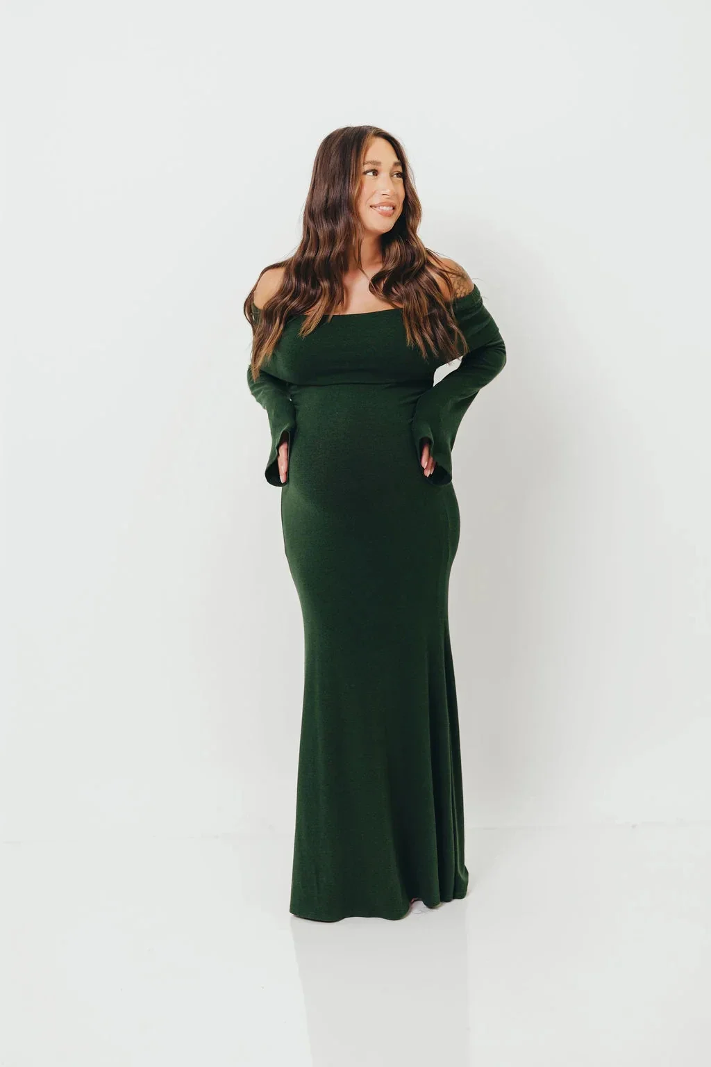 

Christmas Maternity Dress Photoshoot Off Shoulder Long Sleeve Slim Gown Festive Holiday Party Pregnancy Outfit Baby Shower