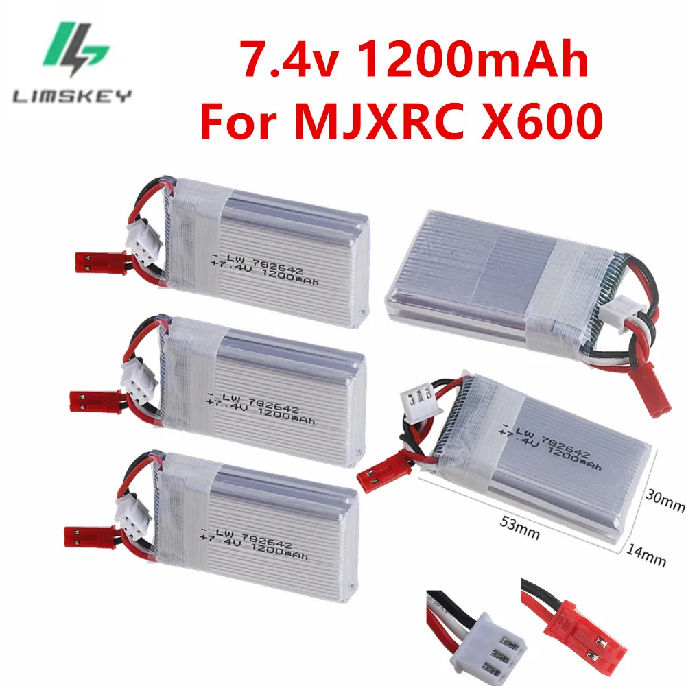 Upgrade 7.4V 1200mAh 25C Lipo Battery For MJXRC X600 RC Drone Spare Parts 1000mAh 2S 7.4V 782642 Battery With JST Plug