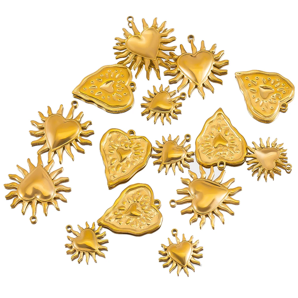 

1/2pcs Retro Stainless Steel Heart-shaped Gold Color Pendant Electroplated Color Preservation For DIY Necklace Pendant Accessory