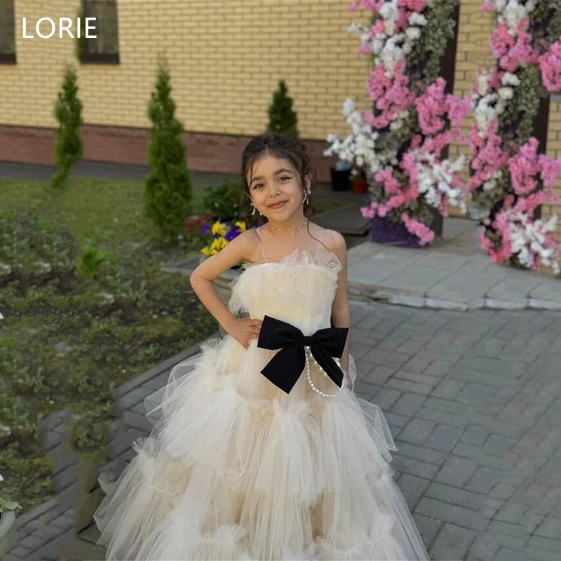

LORIE Write Cute Tulle Flower Girl Dresses Spaghetti Srtap Strapless A-Line Pleated Birthday Party Floor-Length Dress Customized