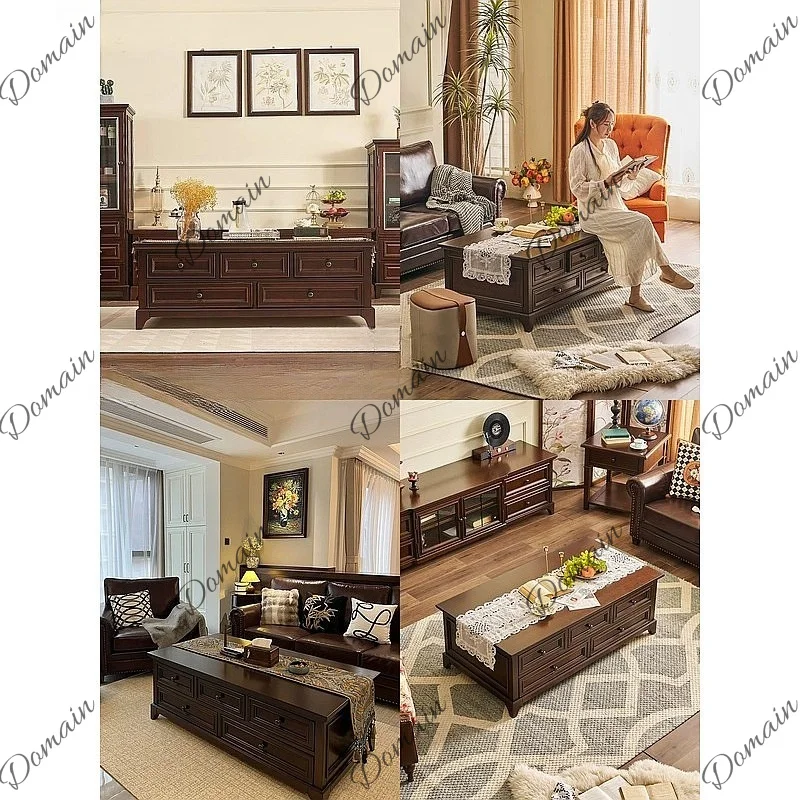 Mid-Century Modern Solid Wood Coffee Table for Living Room, Retro Storage End Table with Drawer, Cherry Wood Tea Table