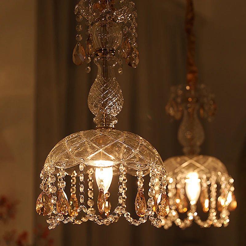 Vintage French Glass Crystal Chandeliers Lights Fixture American Luxurious Chandelier Home Corridor Balcony Gallery Hanging Lamp