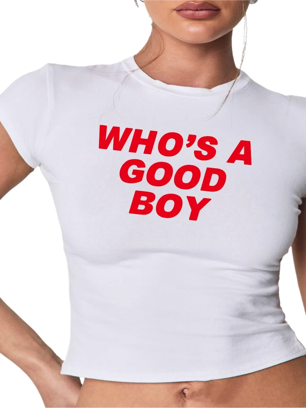 Camiseta Cropped Y2K 'Who's A Good Boy' para Meninas, Nova Camiseta Curta de Verão, Camiseta Vintage Feminina