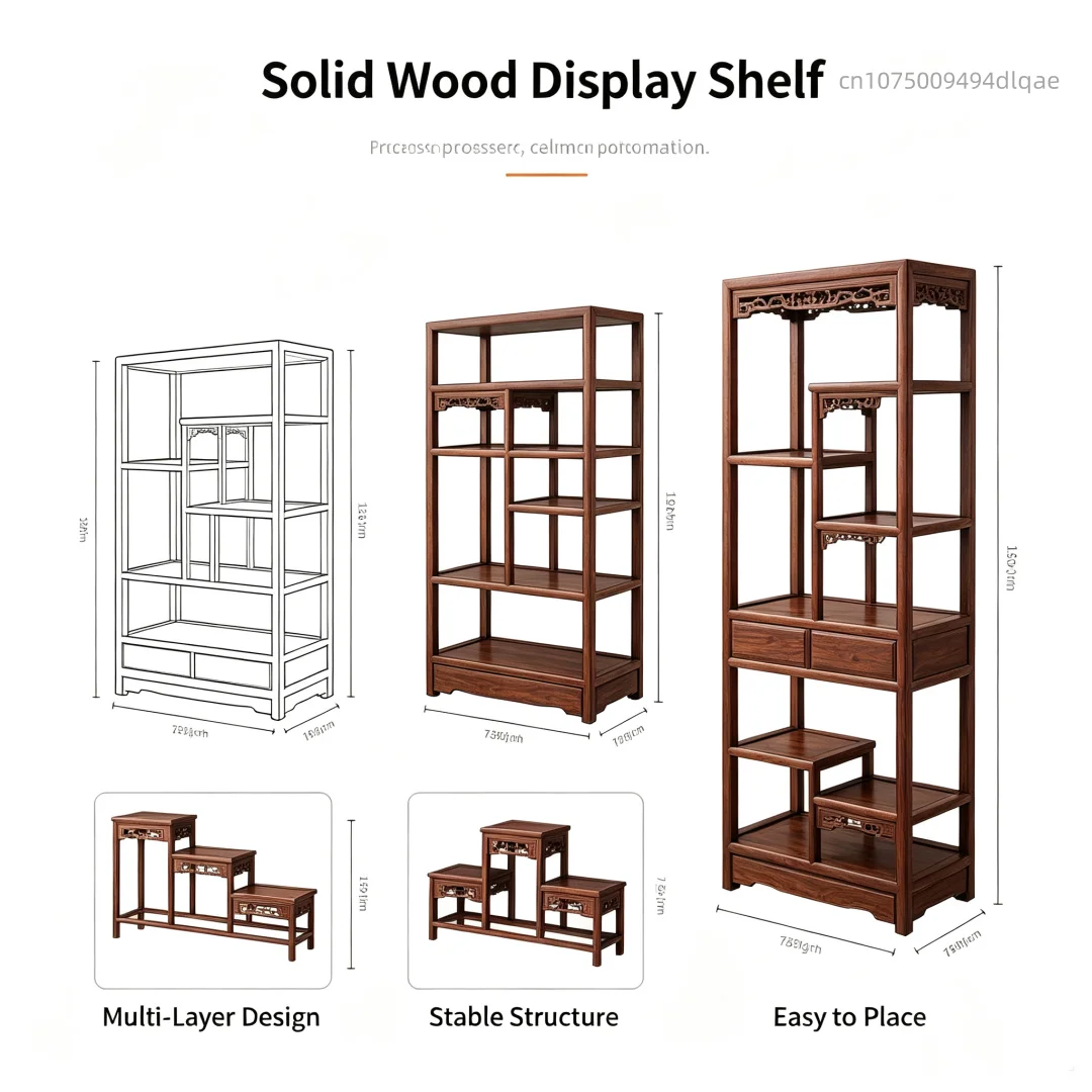 Wooden Miniature Connected High And Low Base Figurines Vase Flower Pot Sorting Table Display Rack Tea Sets Pedestal Bonsai Shelf