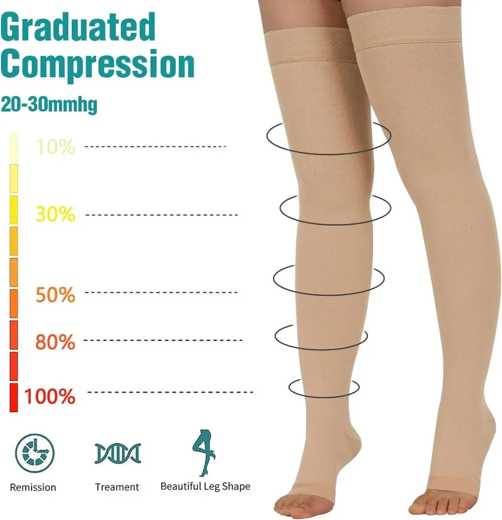 Meias de compressão médicas para panturrilha, 20-30mmhg, meias de proteção para veias varicosas, estiramento longo, joelho, estoque elástico, mangueira esportiva