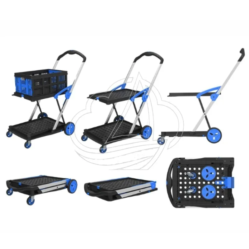Collapsible 2-Tier Trolley, Portable Folding Shopping Cart for Daily Use