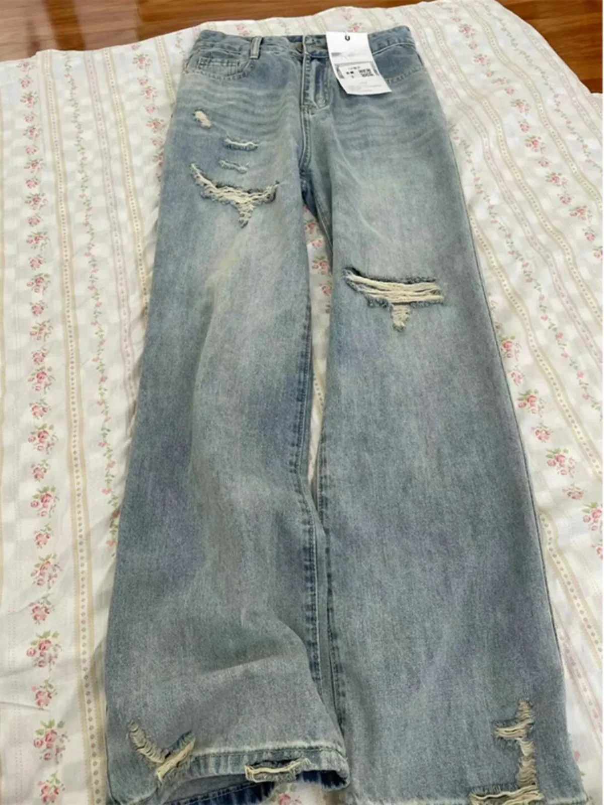 

American High Street Style Women's Straight Leg Jeans Summer Small Size Drapey Loose Slimming Narrow Version Wide Leg Pants