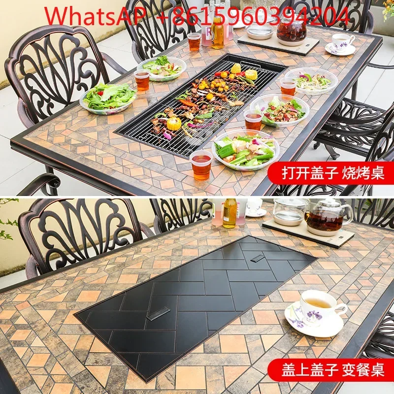 Outdoor tile table BBQ table and chairs Electric grilled charcoal grilled coffee table Restaurant Commercial Street Garden Garde