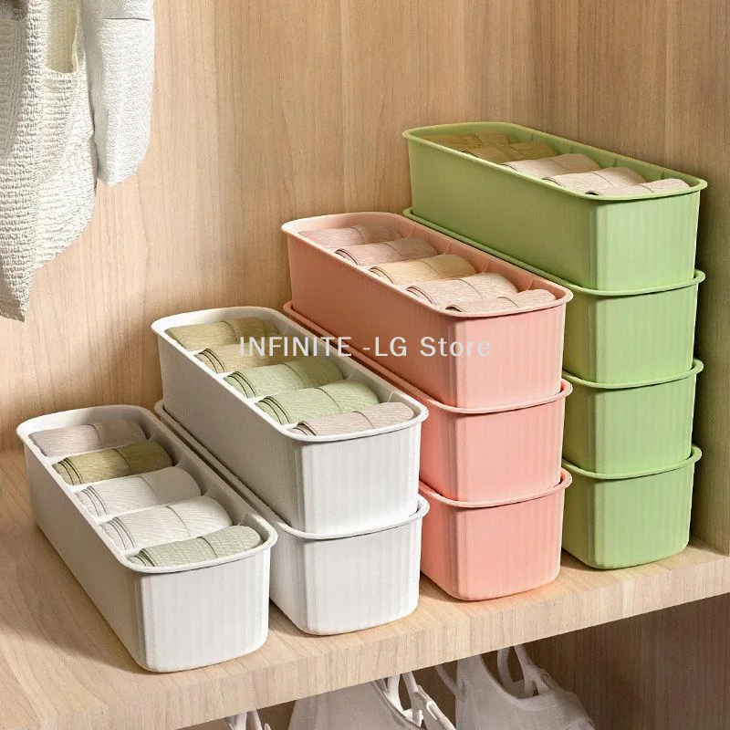1/2/3/4Pcs Drawer Divider Storage Box 5 Grids Plastic Underwear Socks Organizer For Closet Bedroom Clothing StorageINFINITE -LG