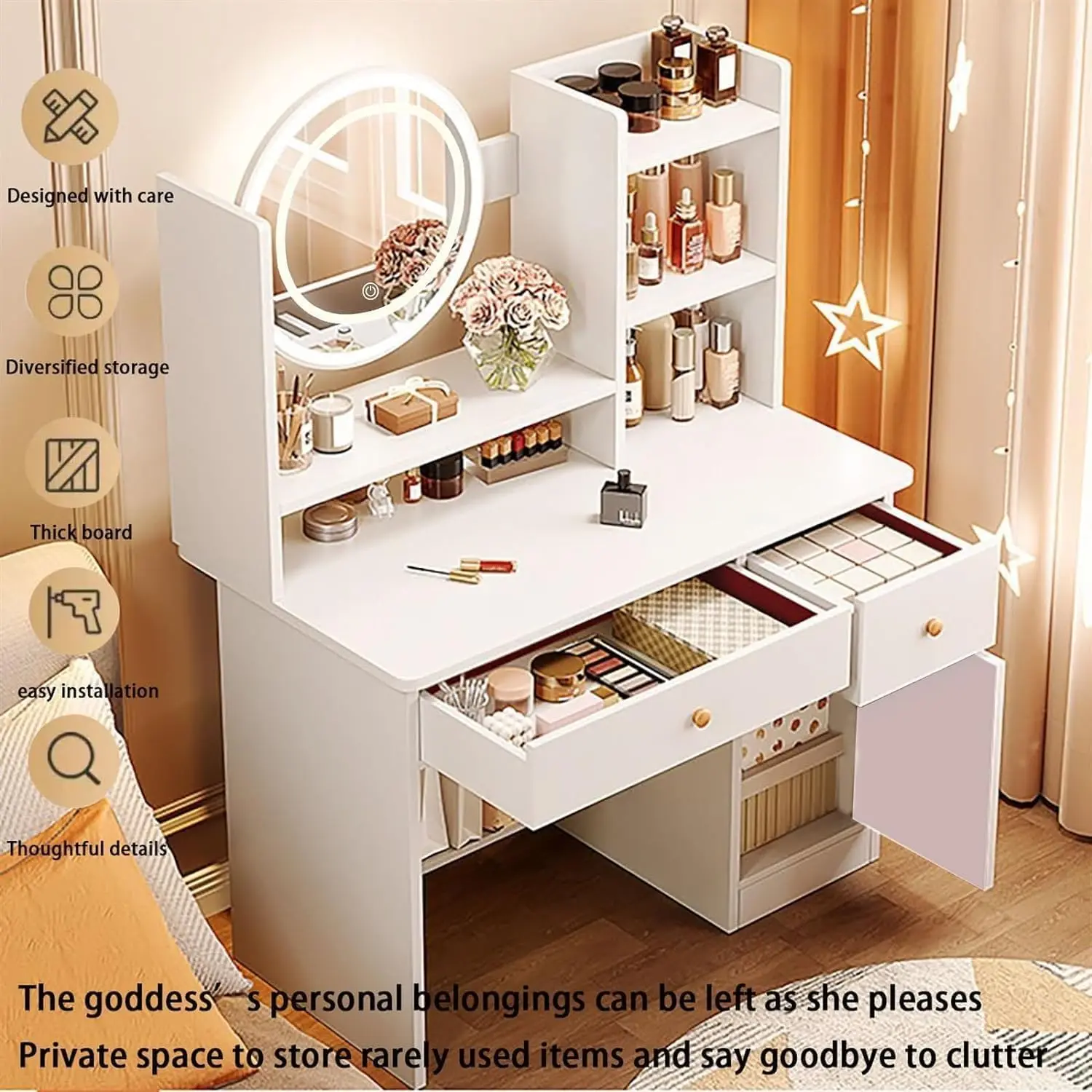 Dressing Table,Makeup Table with Drawers, Vanity Desk with Mirror and led Lights,3 Lighting Mode,Makeup Vanity Desk image 6