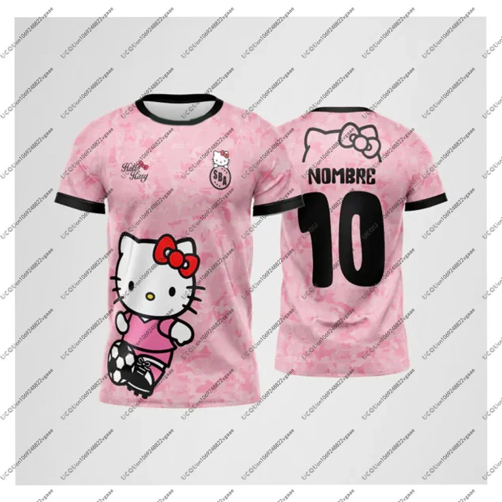 Summer Y2k MINISO Girls Tee Top T Shirts Kids Soccer Hello Kitty 10 Kid Casual Sportswear Street Football Jersey Breathable Gift