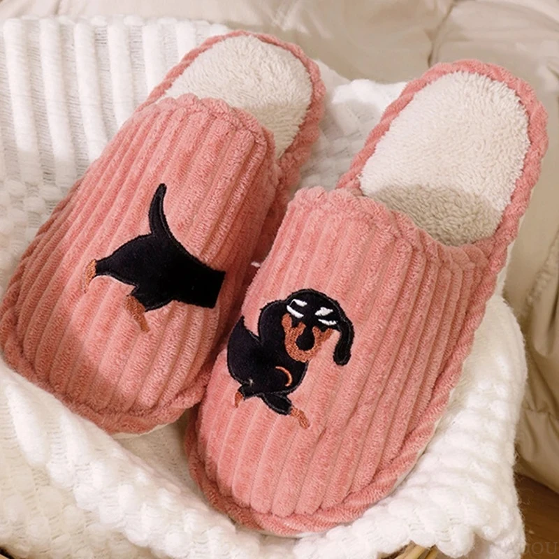 Cartoon Dog Pattern Women's Indoor Slippers Autumn Winter Warm Comfort Bedroom Slippers Woman Soft Lightweight Home Cotton Shoes