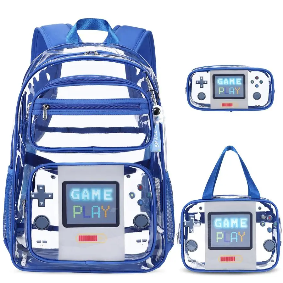 

Backpack for Boys Girls 3 Pcs Clear Heavy Duty with Lunch Bag See Through Backpack Stadium Approved