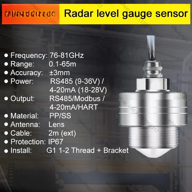PP/Stainless Steel Radar Level Sensor 4-20mA RS485 Water Level Transmitter for River Reservoir Sewage Tank 0-60m