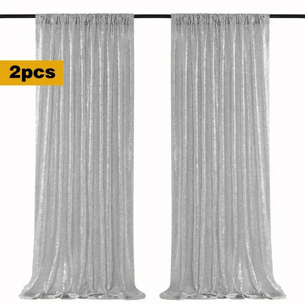 2x8ft Sequin Party Backdrop Curtains Sparkly Glitter Backdrop Gold Silvery Curtain for Wedding Christmas Baby Shower Stage Decor