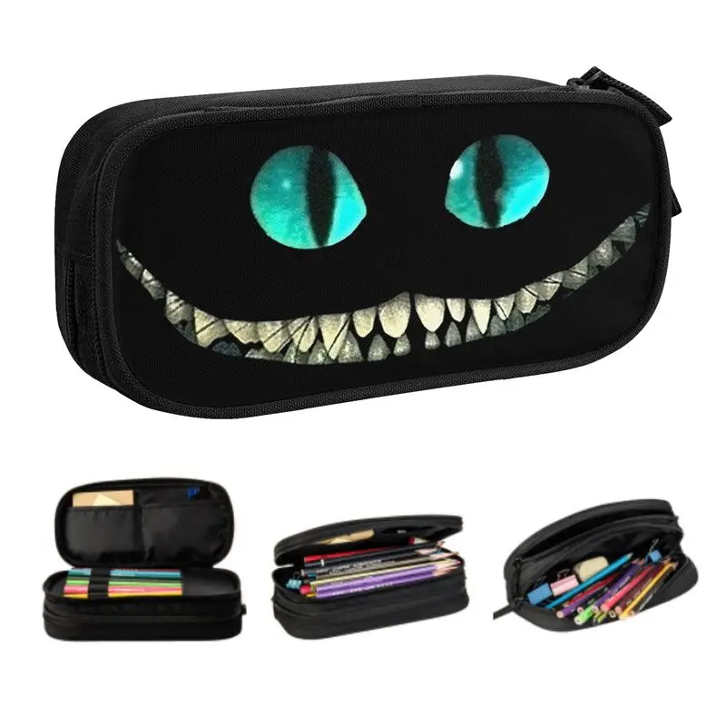 Custom Cheshire Cat Face Cute Pencil Cases Boys Gilrs Large Capacity Alice In Wonderland Pencil Box Student School