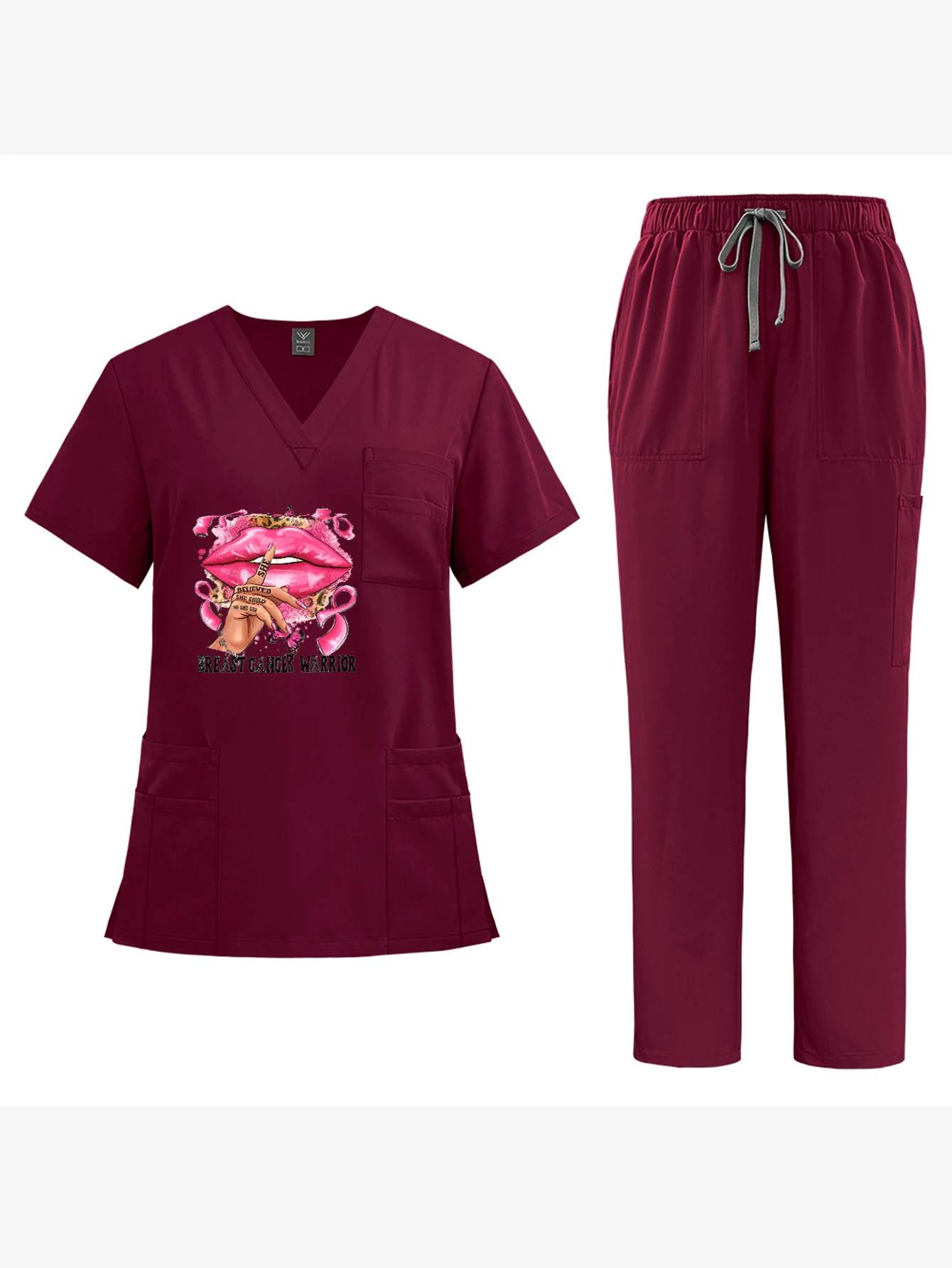 Op maat gemaakte medische verpleegstersset met V-hals en korte mouwen, unisex overall, ademend, kreukbestendig, desinfectiebestendig werk