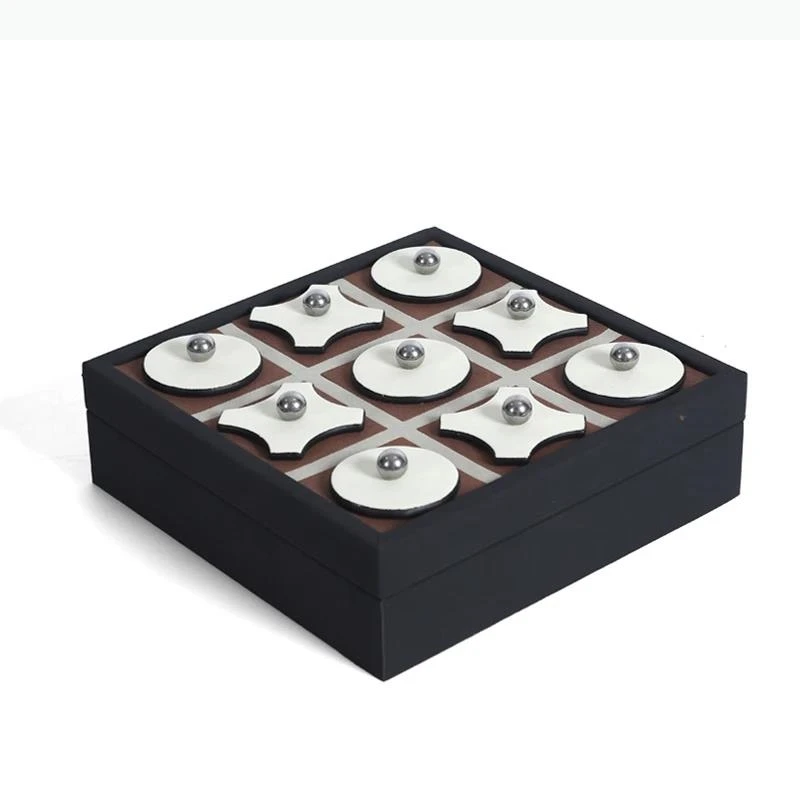Minimalism Leather Tic-Tac-Toe Game Chessboard Geometric Artwork Ornaments Desk Decoration Chess Pieces Casual Chess Game