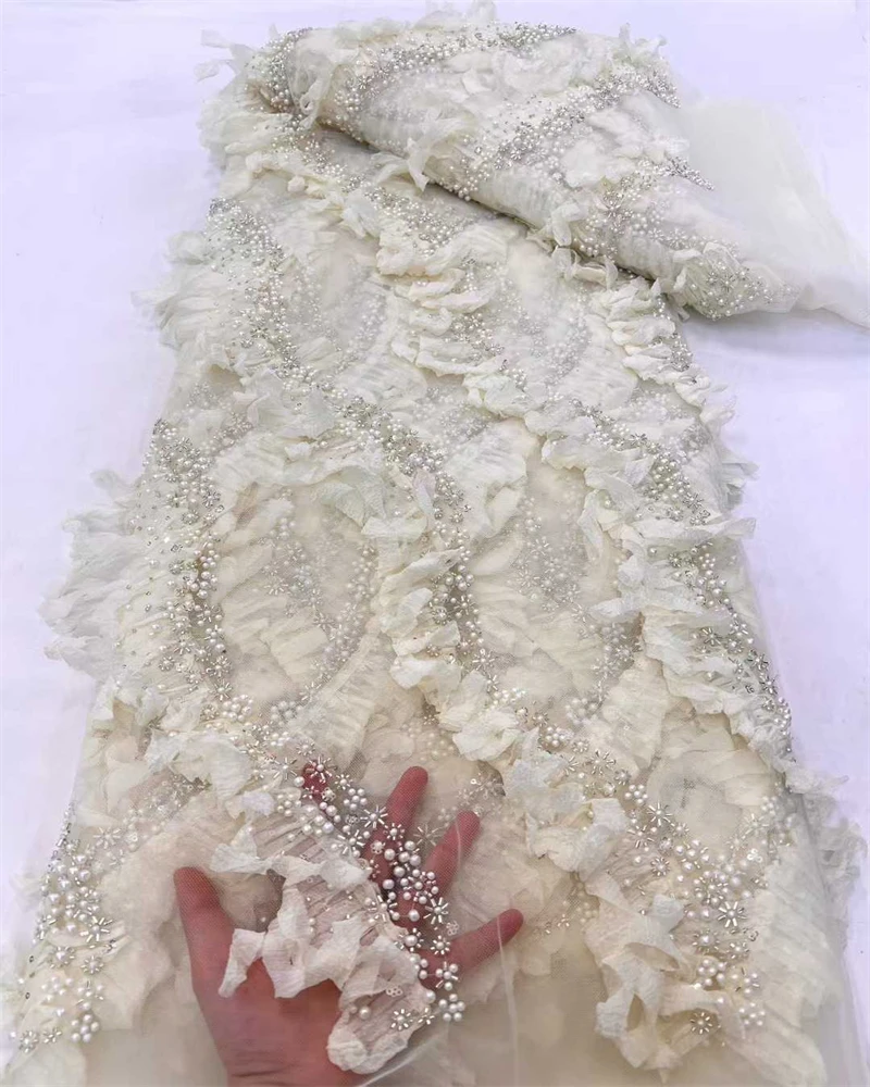 

Высококачественное нигерийское кружево с бисером и пайетками, африканский французский тюль для пошива роскошных свадебных платьев 2026
