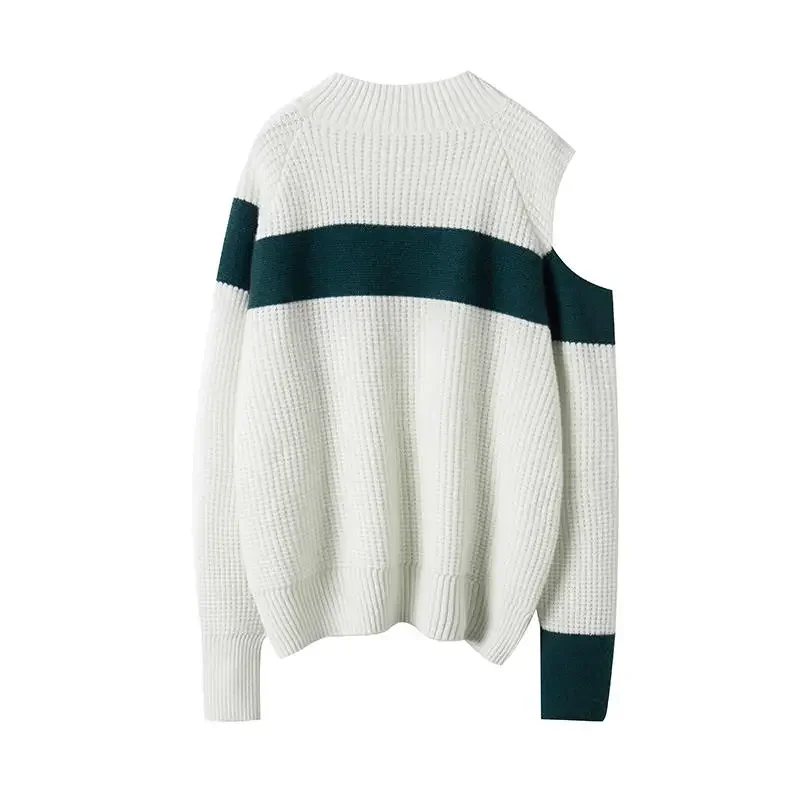 europe new fashion striped knitted 100% cashmere waffle sweater jumper