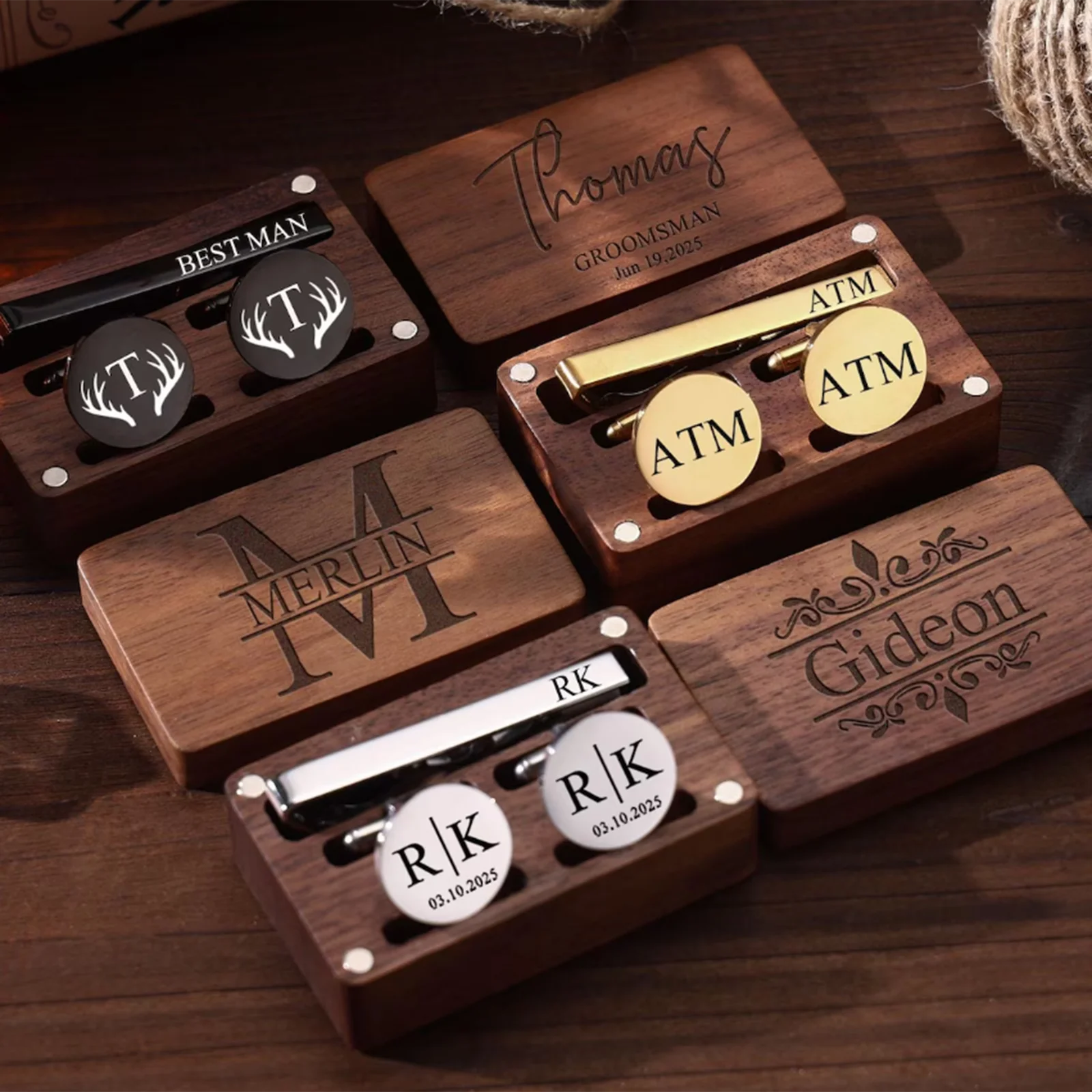 Personalized Cufflinks Groomsmen Gifts Metal Cuff Links With Wooden Box Wedding Day Cuff links Gift Bachelor Party Gift For Man
