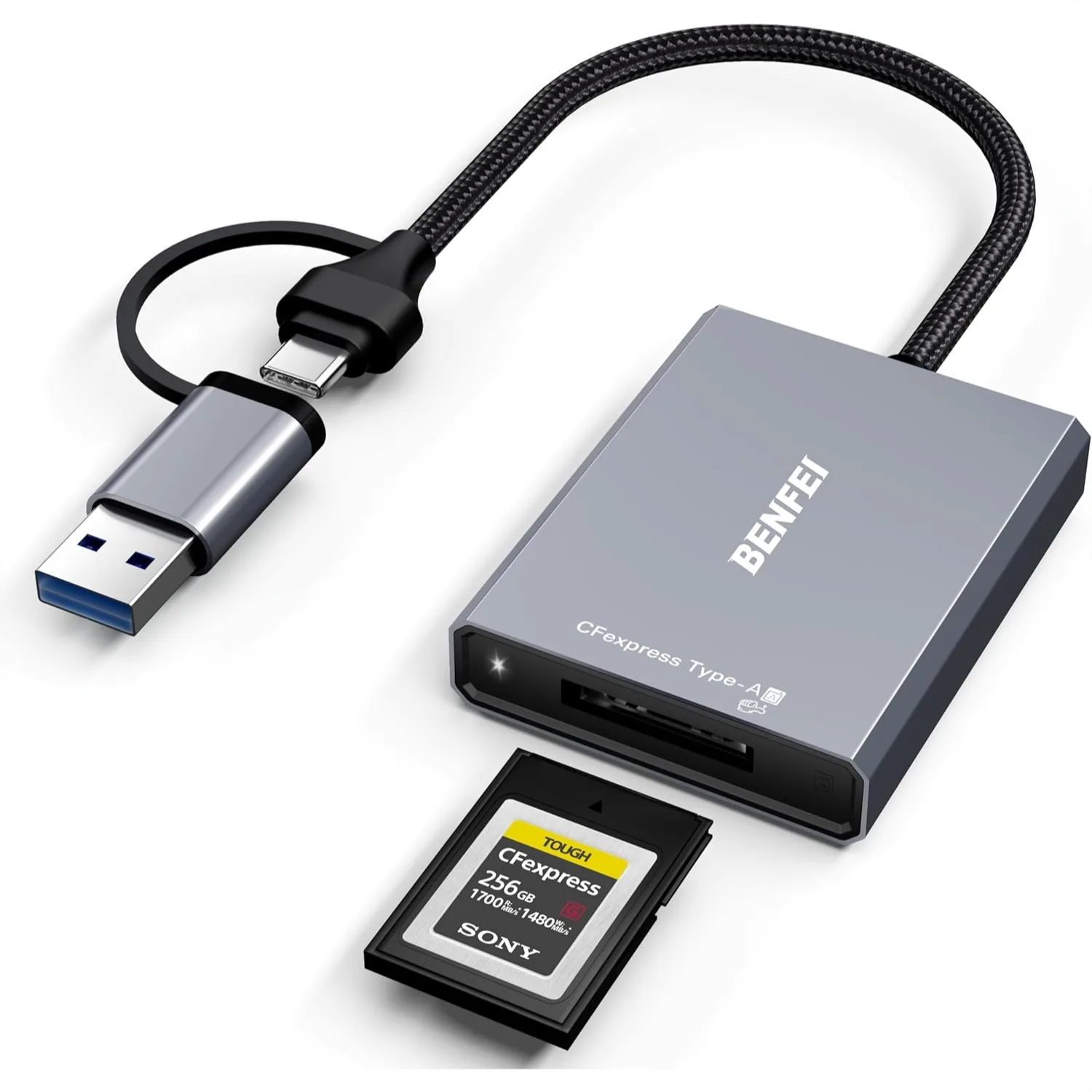 

Картридер CFexpress Type A USB 3.2 Gen 2 10Gbps, USB-C и USB-A 2-в-1, для Windows/Mac/Linux