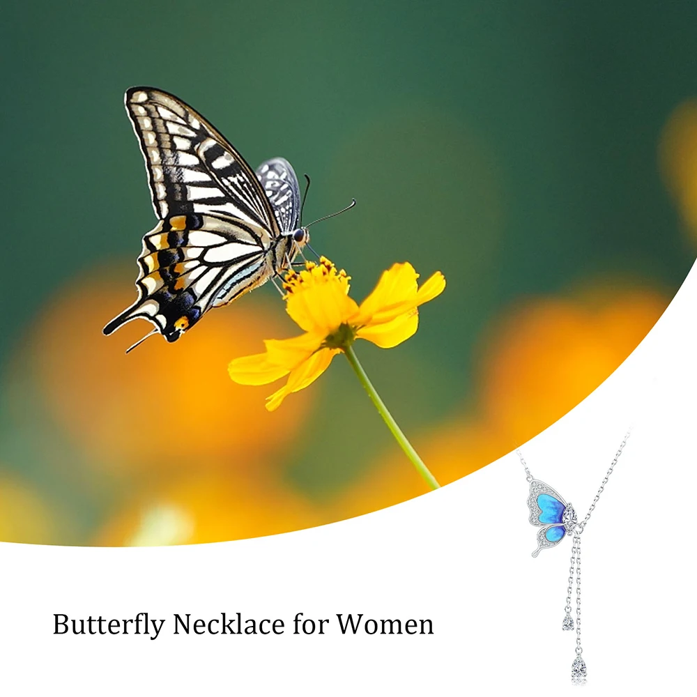 925 Sterling Silver Exquisite Butterfly Pendant Blue Enamel Necklaces Jewelry Mother\'s Day Birthday Gifts for Women Mom Friends
