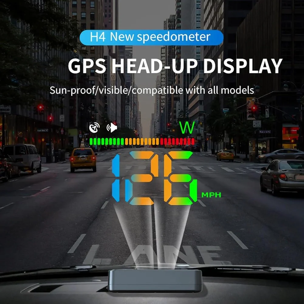 شاشة عرض للسيارات، HUD H4، عداد السرعة GPS، أول ملون، عداد السرعة الرقمي ذو الخط الكبير GPS مع السرعة
