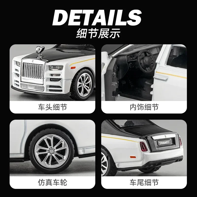 Rolls-royce Phantom Diecast Alloy Pull Back Car, juguete coleccionable, regalos para niños, escala 1:36