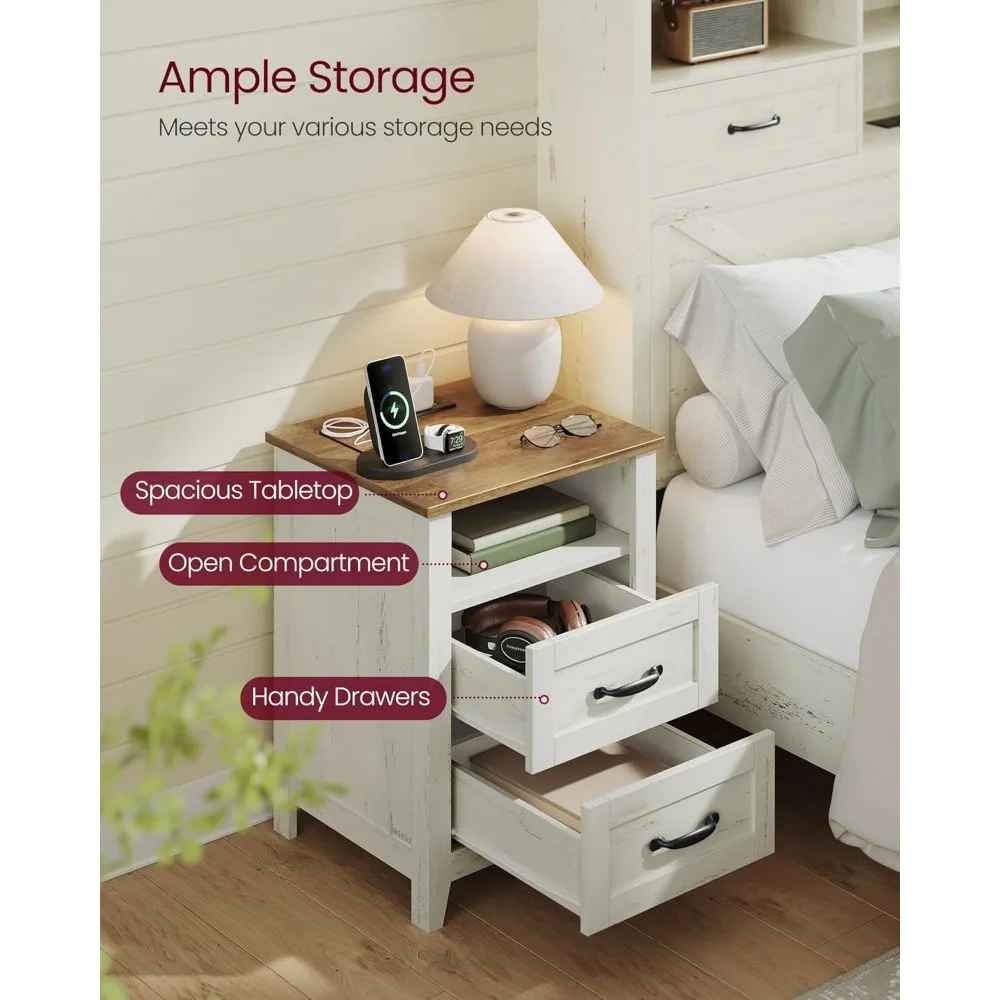 زوج من طاولات الشحن ذات الطراز الريفي مع أدراج مزدوجة ورف مفتوح للاستخدام بجانب السرير #6