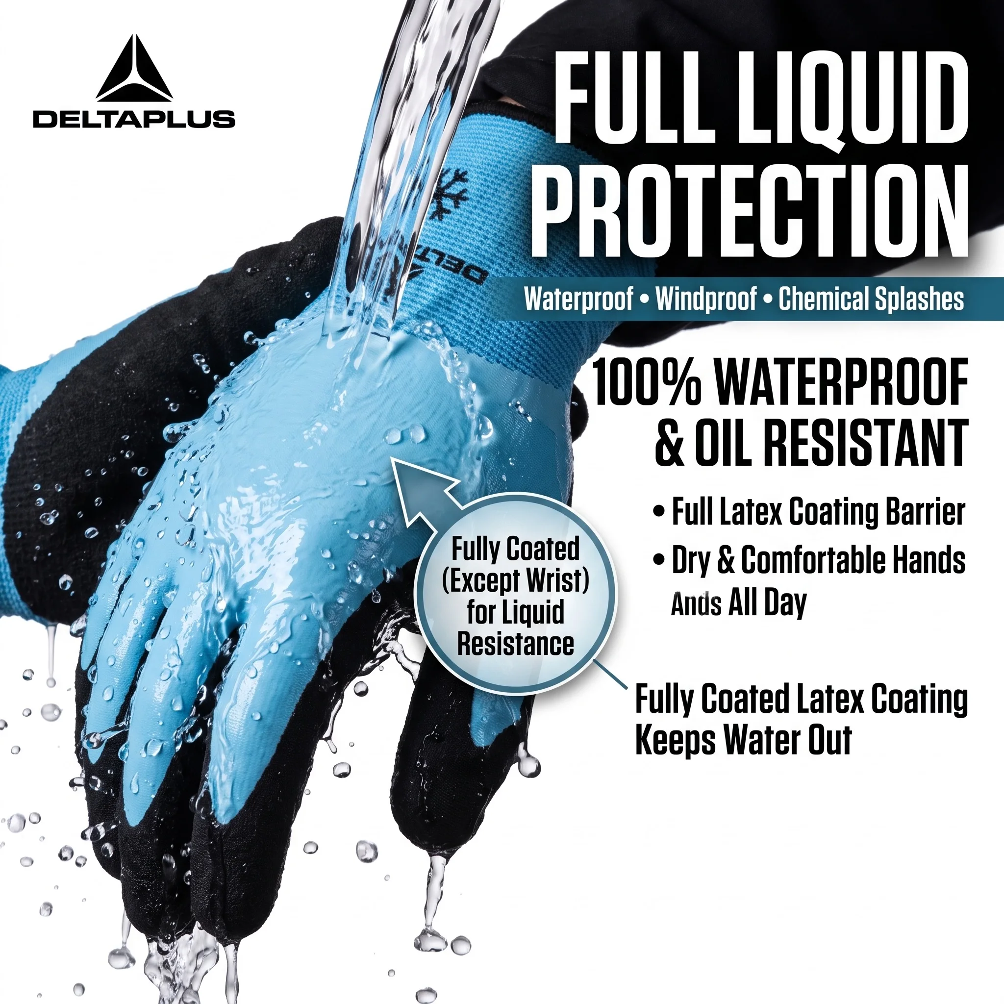 DELTAPLUS VV736 Work Gloves Heavy Duty Waterproof Cold Resistant Double Layer Latex Foam Dipped Safety Gloves Guantes de Trabajo