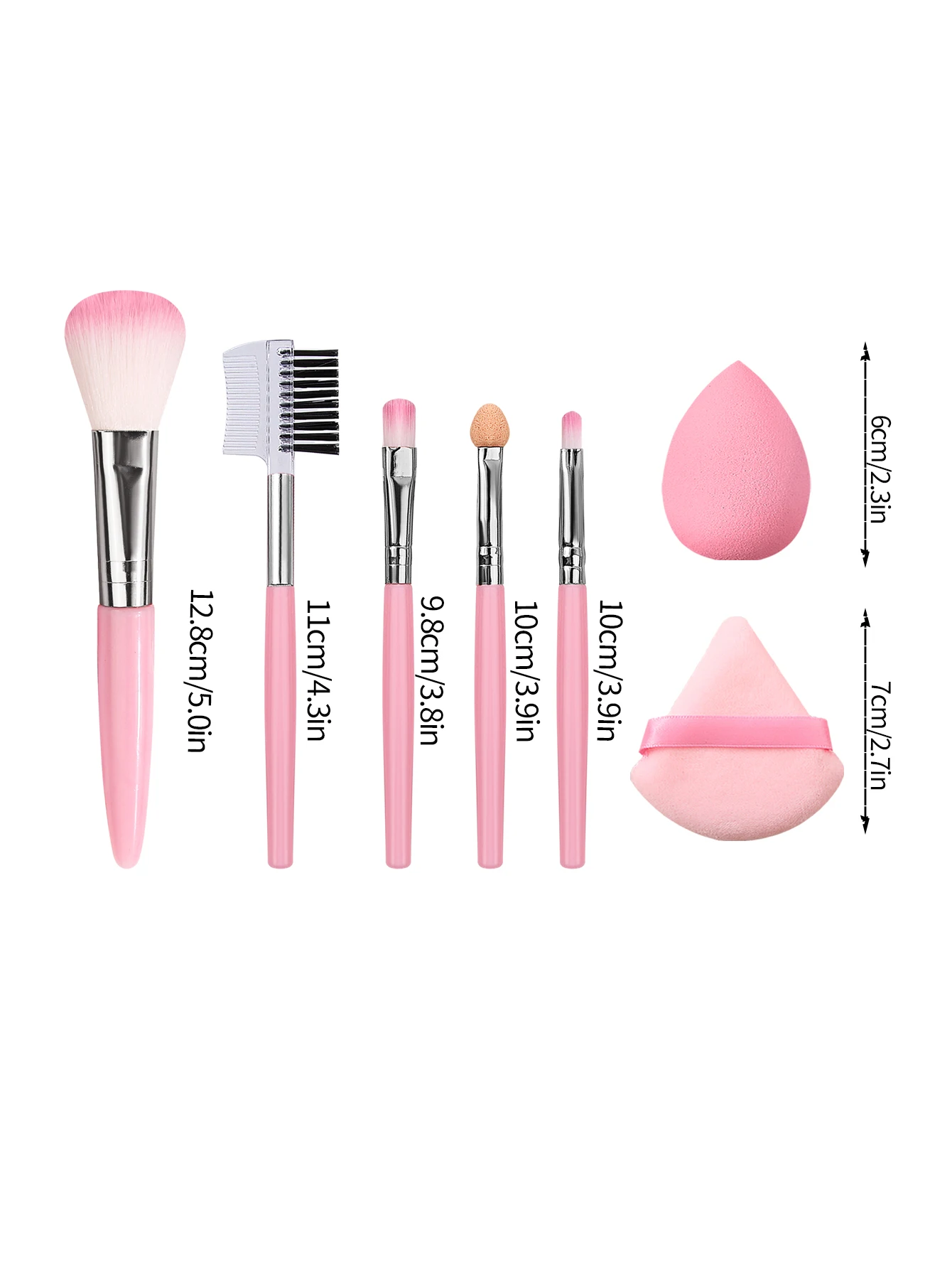 7個入りミニポータブルパウダーブラシ、チークブラシ、アイシャドウブラシ、メイクブラシセット＆ソフトメイクスポンジパフ