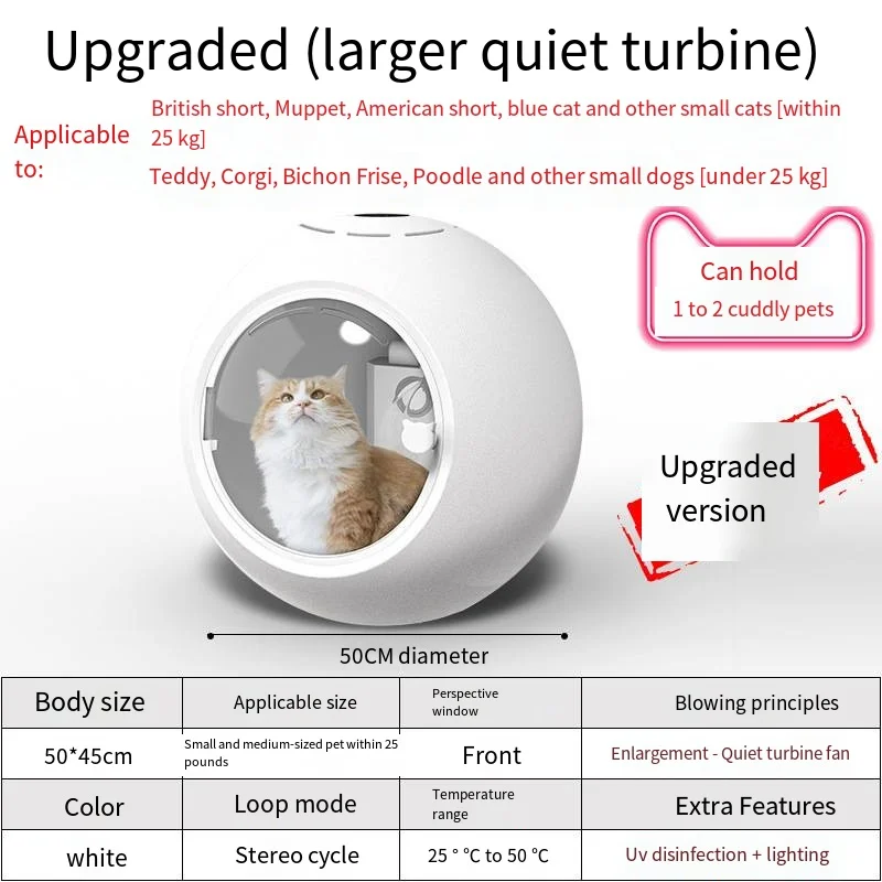 2023 New Spherical Household Dryer Cat and Dog Hair Dryer Hair Blowing Bathing Pet Drying Box Negative Ion Hair Dryer 5-speed