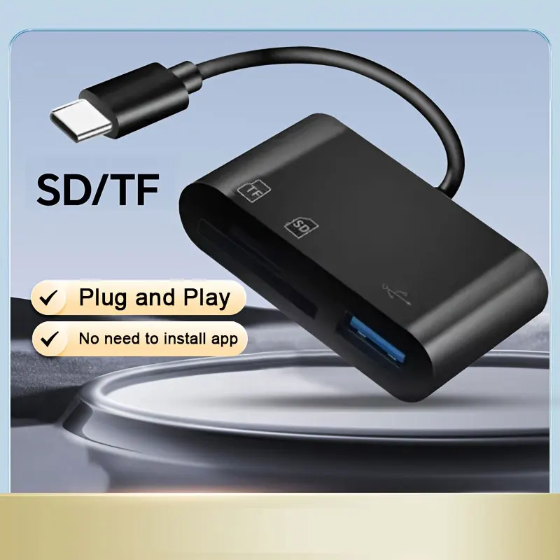 

Универсальный кардридер 3-в-1 USB 3.0 Type-C для SD/TF/CF карт для ноутбуков, адаптер OTG, не требует приложения