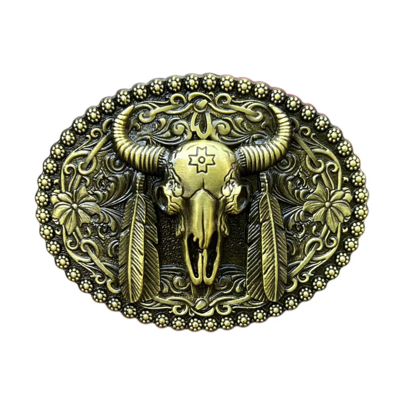 Penas Bullhead cinto fivela, estilo ocidental