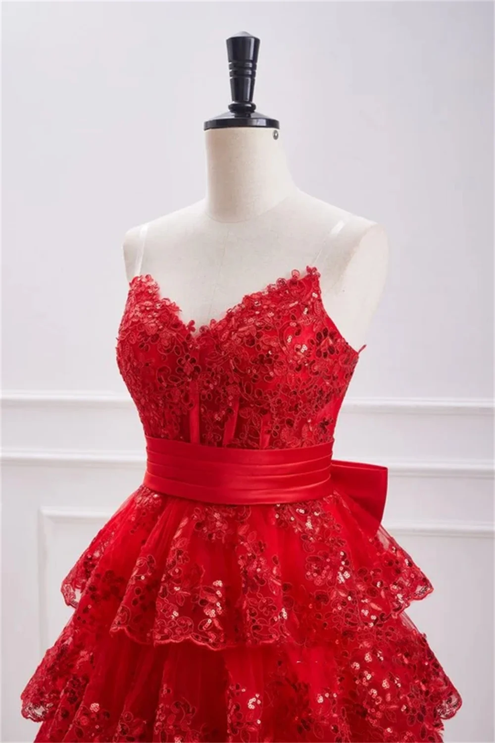 Jessica Red Fairy Prom Dresses Embroidered Glitter Sequins Evening Dresses Cropped Off-the-shoulder Bows Cocktail Dresses