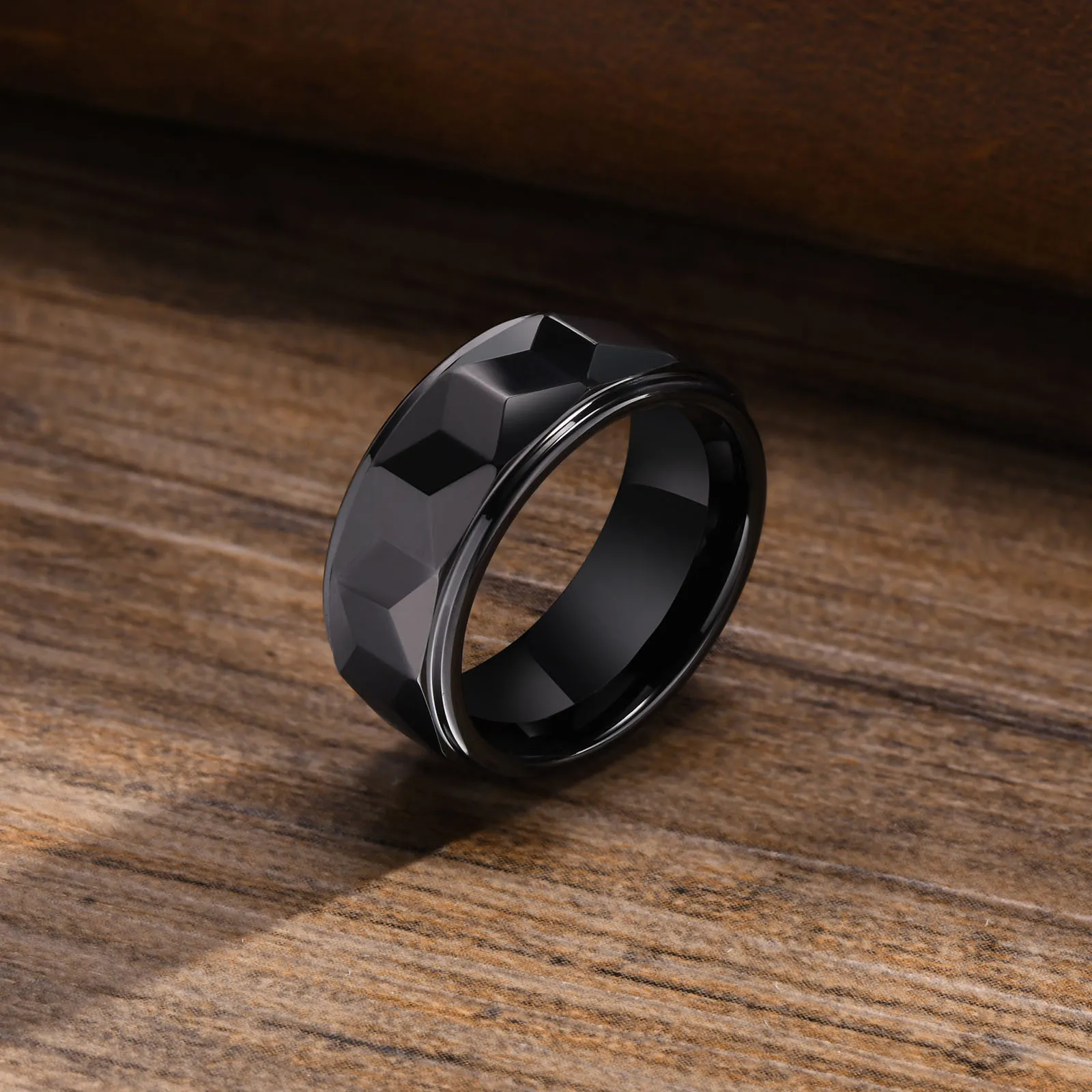 8mm Tungsten Carbide Rings for Men Gents, Waterproof Black Anti Scratch Metal Wedding Bands,Geometric Surface Finger Gift to Him