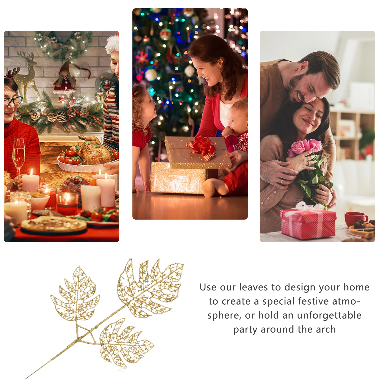 

10 Pcs Simulated Leaves Christmas Decorations Colored Leaf Glitter Foliage Decorate