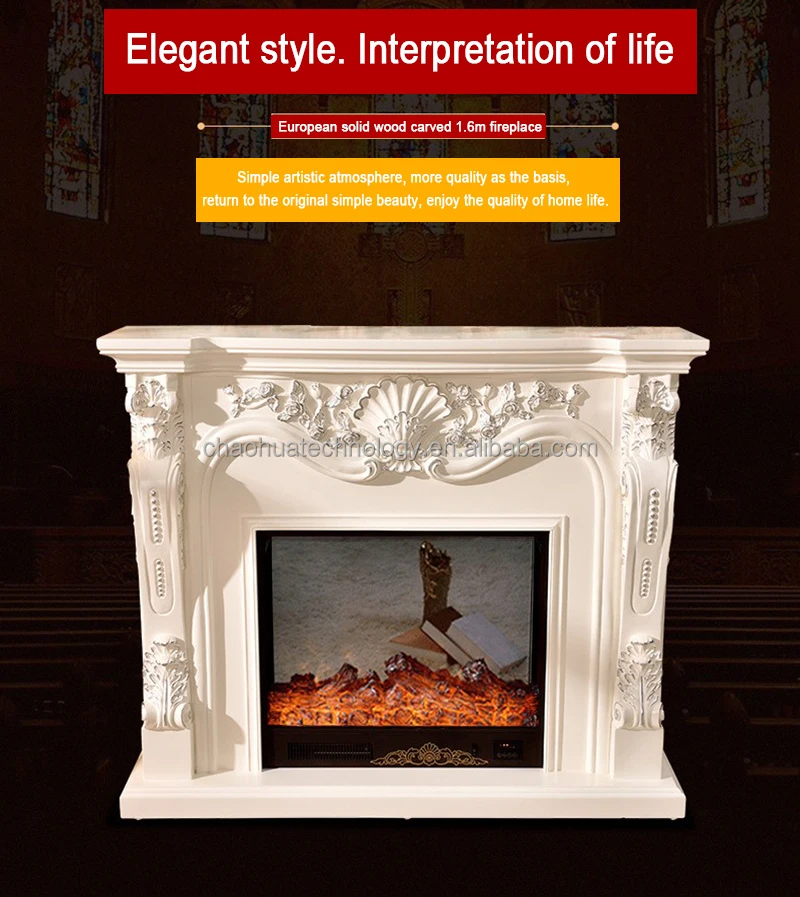 Fireplace WOOD + HDF+RESINFireplace Surround Modern Design Indoor Decorative Fireplace Mantel Insert Hand Carved TV Stand ORK